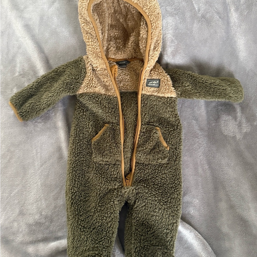Eddie Bauer Olive and Tan Sherpa Kids Footie